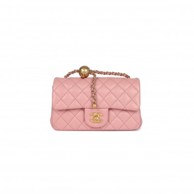 CHANEL MASTER LARGE MINI PEARL EMBOSSED RECTANGULAR FLAP DARK PINK LAMBSKIN BRUSHED GOLD HARDWARE (20*13*7cm) 